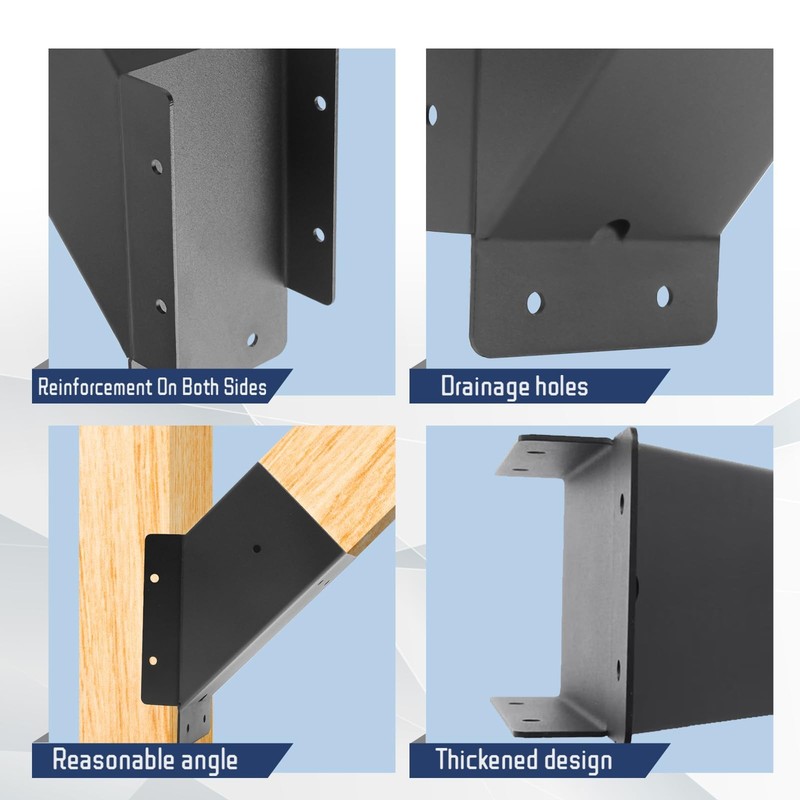 8 Pcs Pergola Angle Support Bracket ,Reinforced 45-Degree 4x4-8, Black gallery