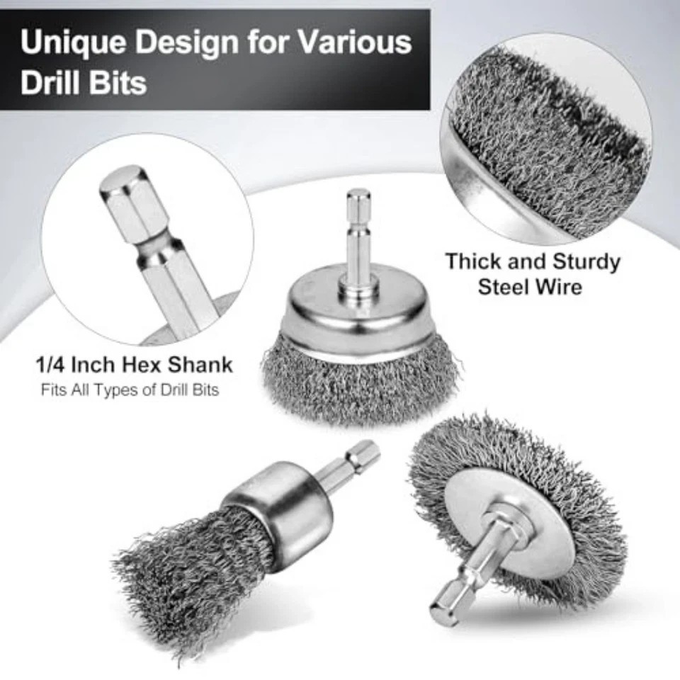 6Pcs Professional Carbon Steel Wire Wheel Brush for Drill - Cleaning Rust Attach gallery