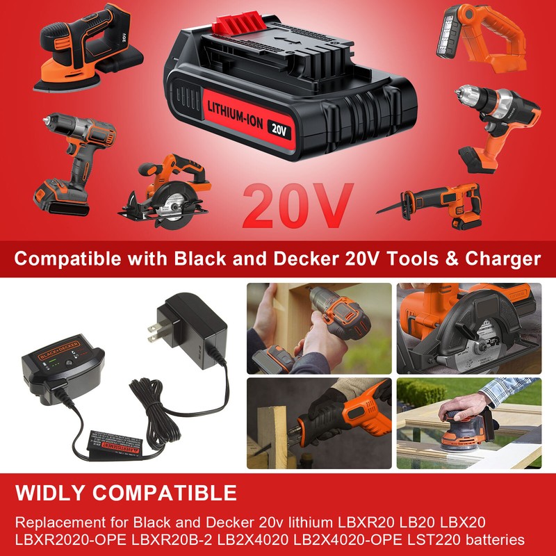 20V Replacement for Black + Decker 20 Volt MAX Lithium LBXR20 Battery / Charger gallery