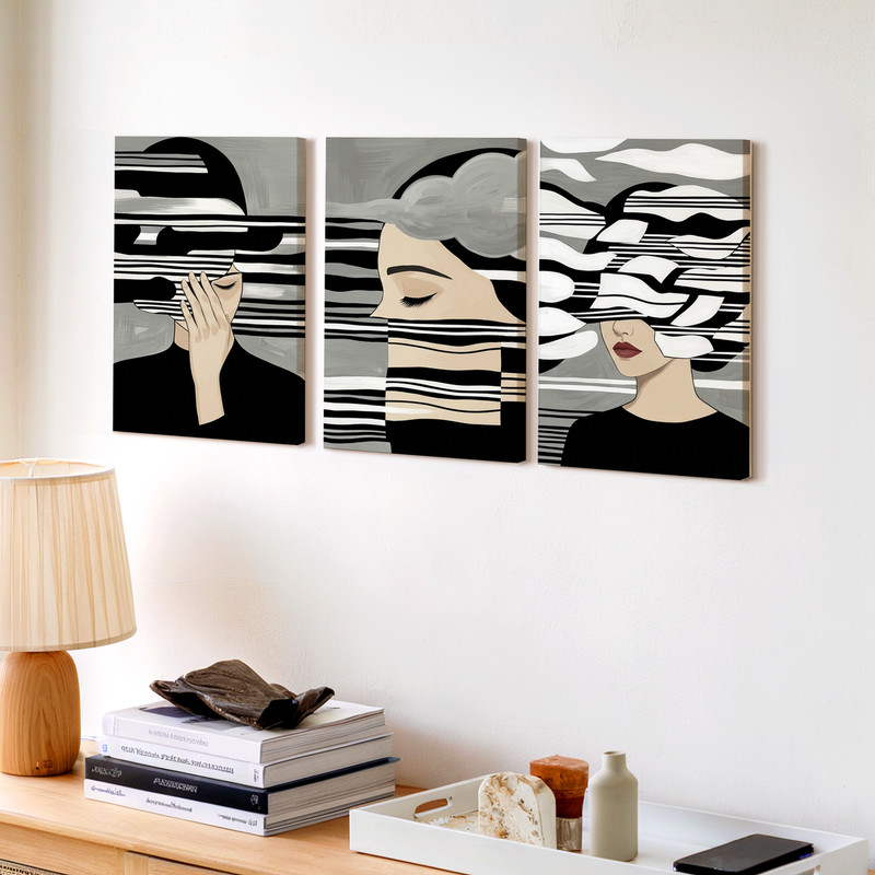 3 Pieces Modern Abstract Faces Large Wall Art Set for Living Room Set Of 3 gallery