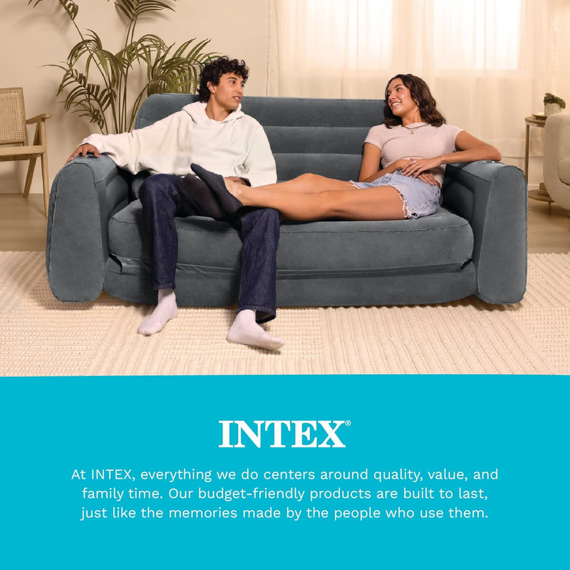 Intex 66551EP Inflatable Pull-Out Chair: Built-In Cupholder – Velvety Surface – gallery