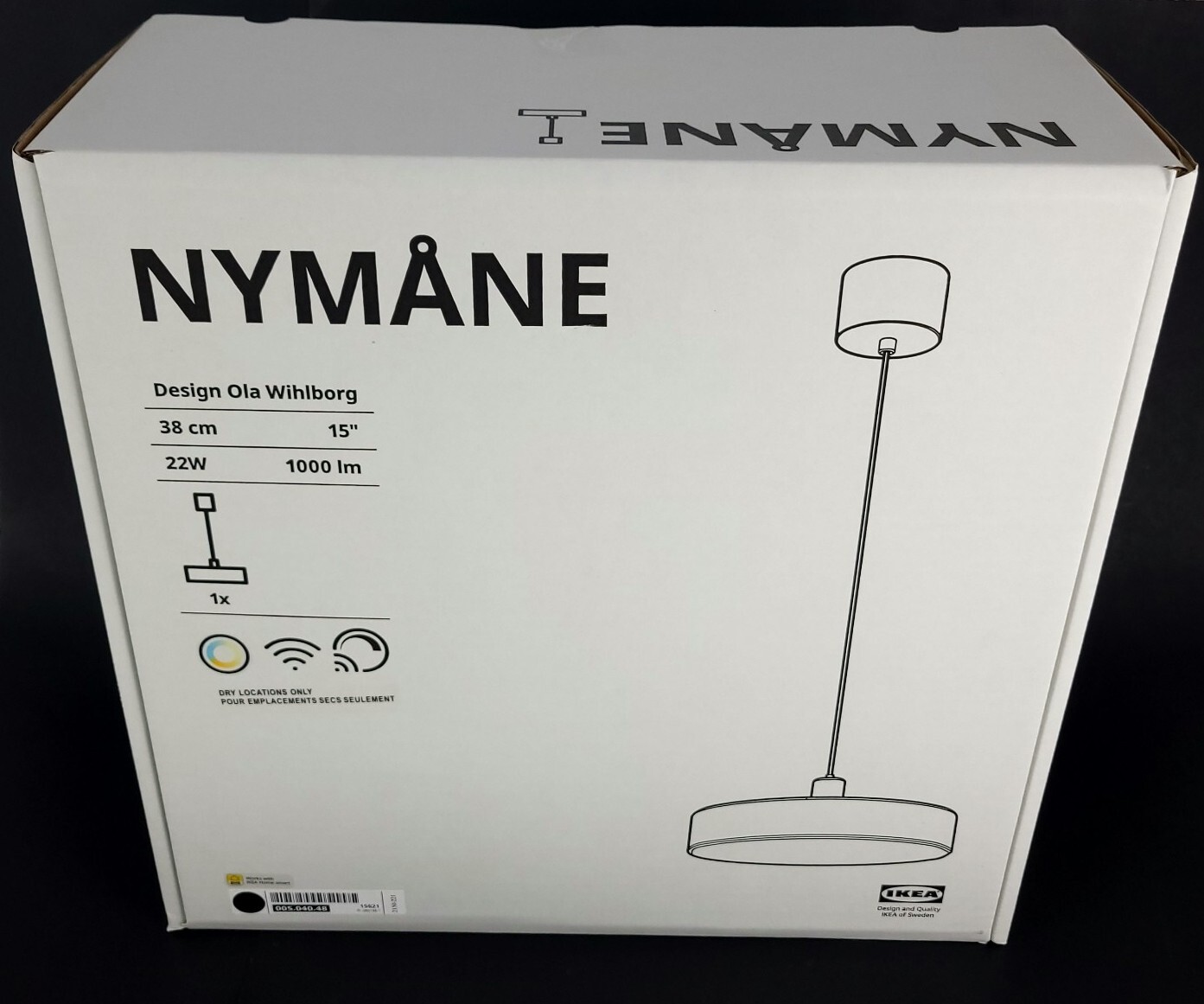 Ikea NYMANE LED Pendant Lamp Wireless Dimmable Black Anthracite 15" New gallery