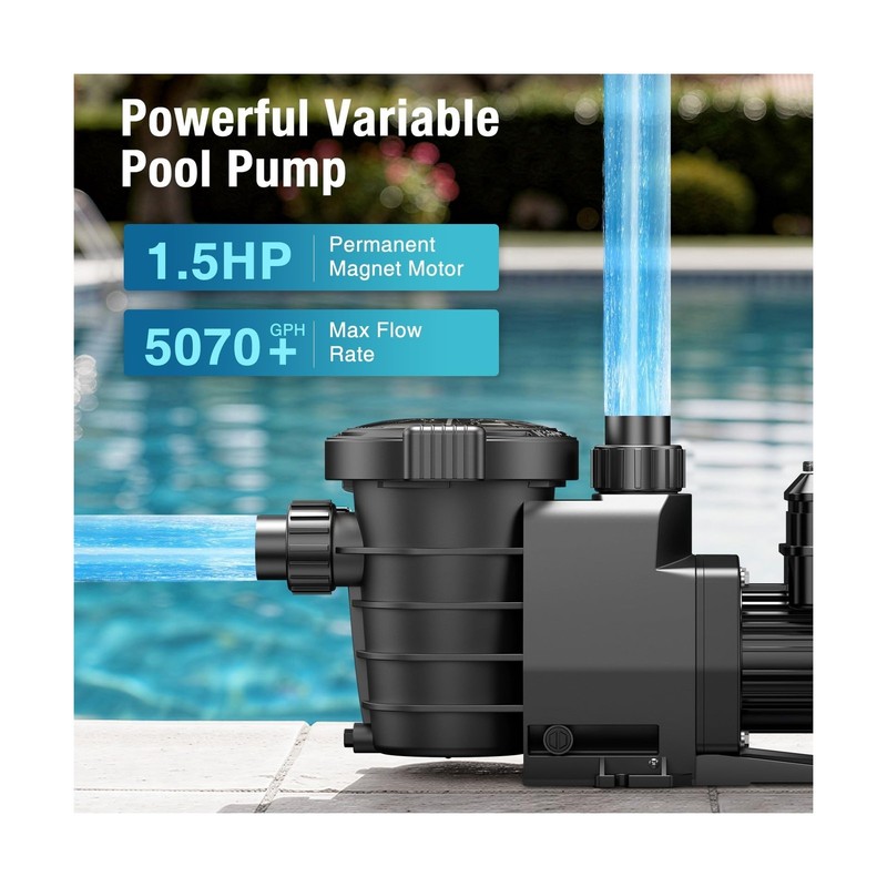 CrestWave Smart Variable Speed Pool Pump 1.5HP, Smart Life APP Control, 38 dB... gallery
