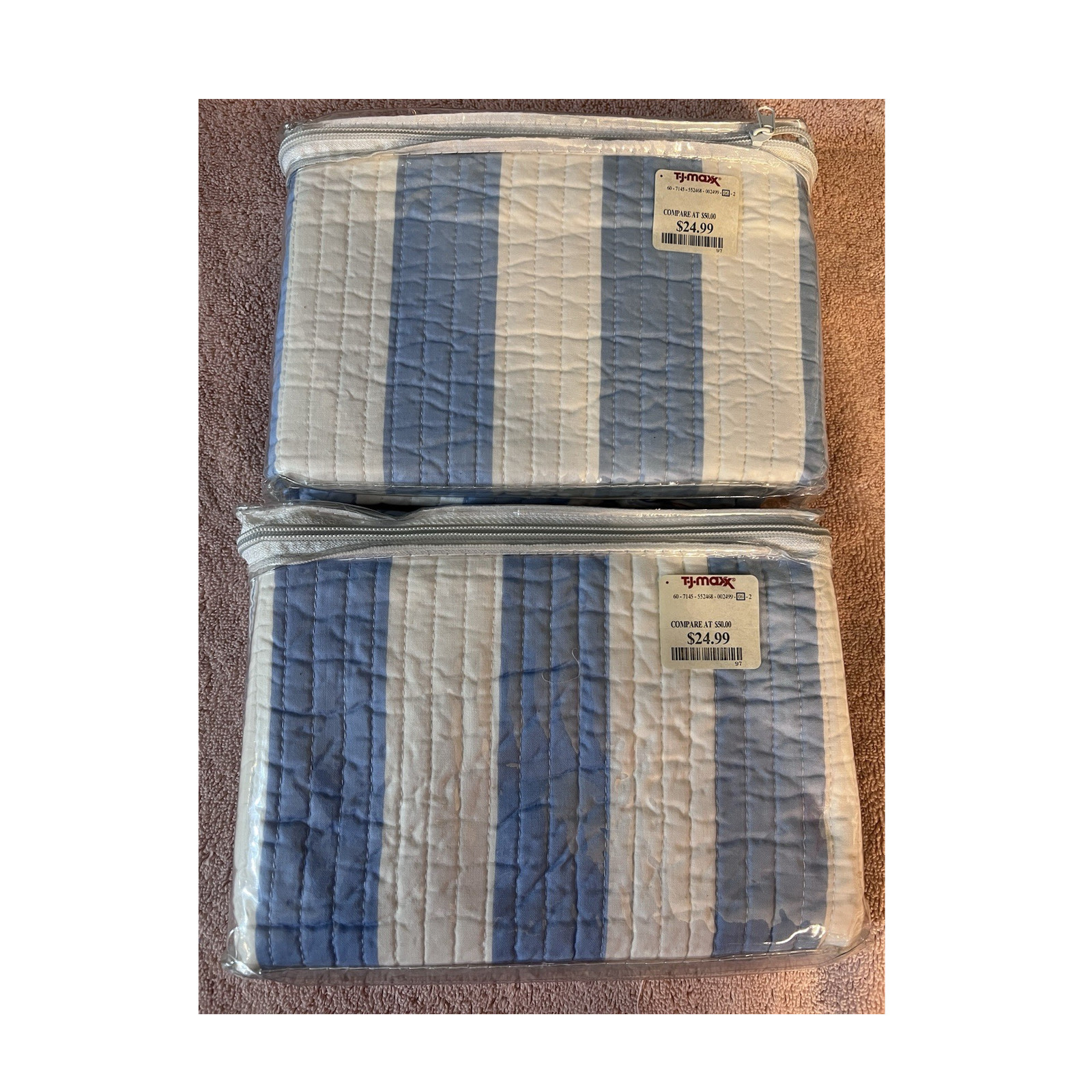 Resort Collection Quilted Striped Pillow Sham Blue White Cotton Standard 20x26 gallery