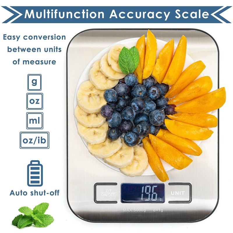 Moss and Stone Digital Kitchen Scale, 11 Lb 5 Kg, Stainless Steel, Grams, Oz gallery