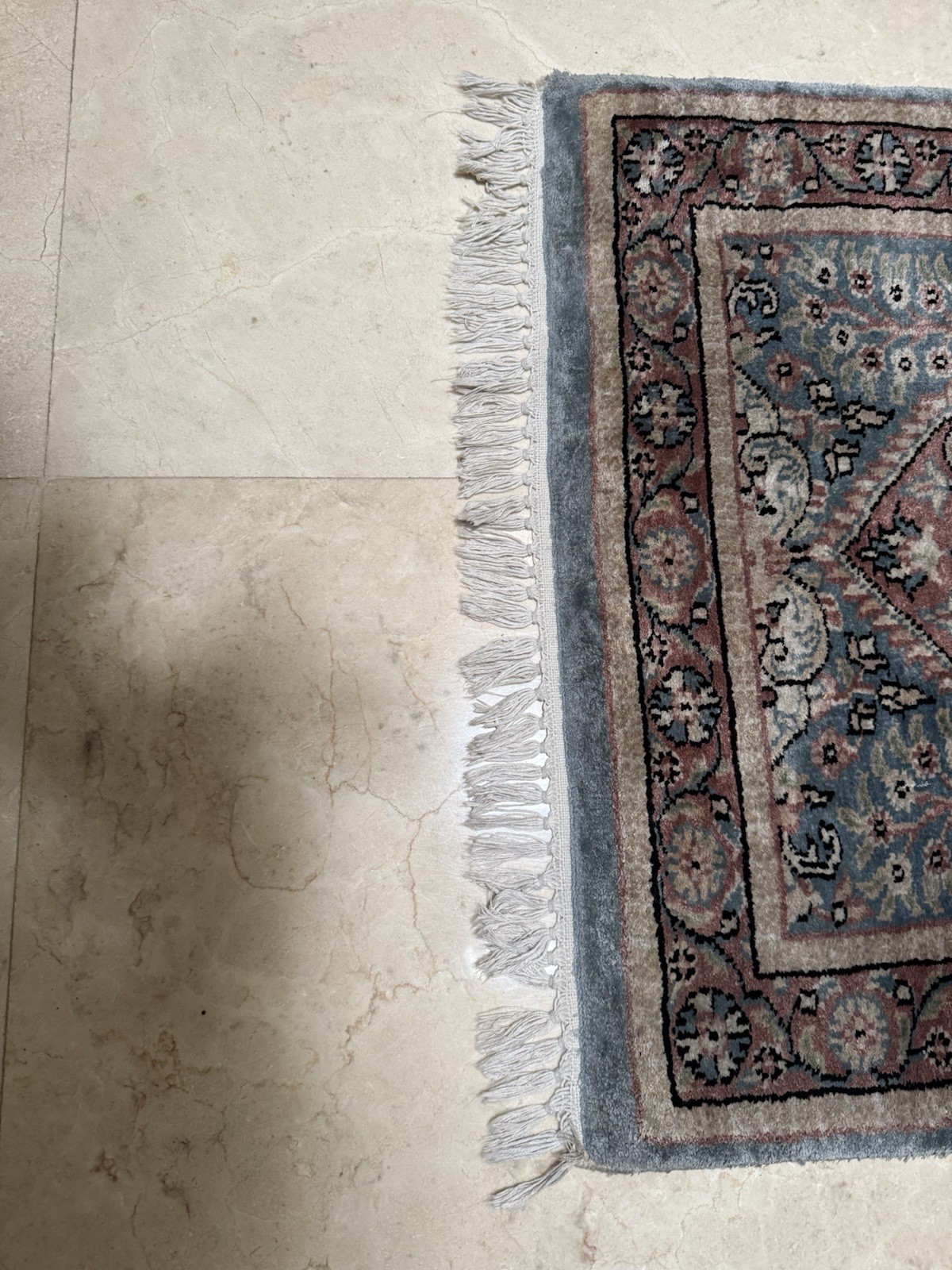 Traditional Oriental Rectangle Runner Rug Blue Pink Beige, Fringed Tassels gallery