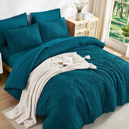 Super King Comforter Set - 7 Pieces Bed in a Bag Super King (120"x120") Teal gallery
