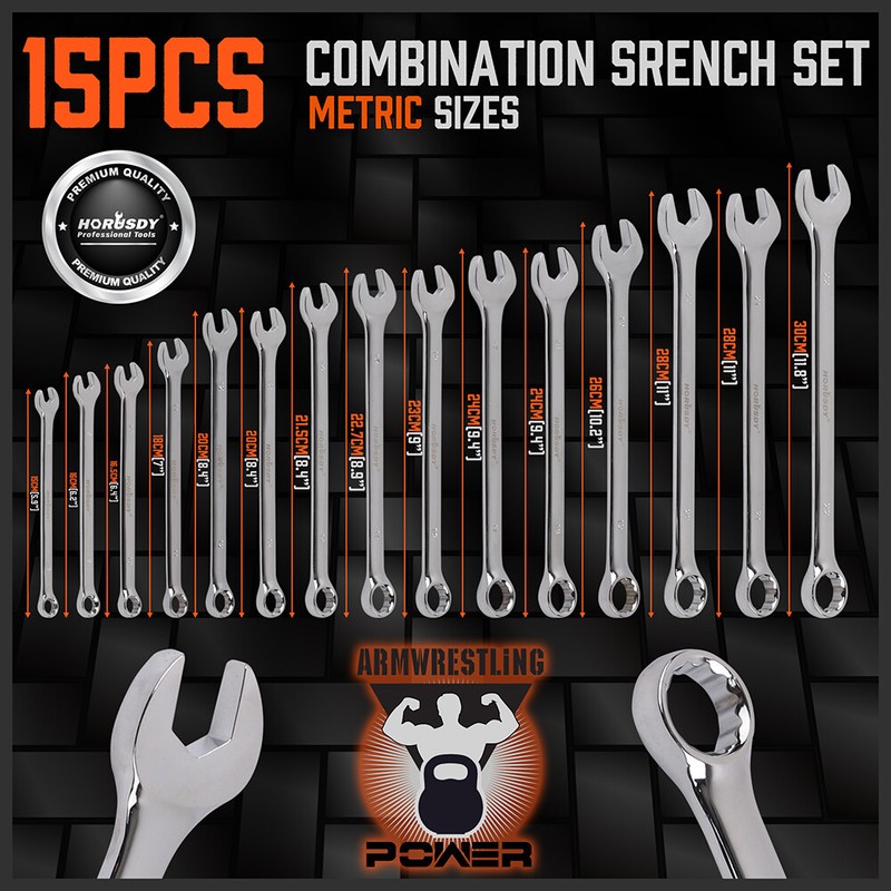 15PC Combination Spanner Wrench Ring Open Ended 8-22mm Metric 12 Point "V" Notch gallery