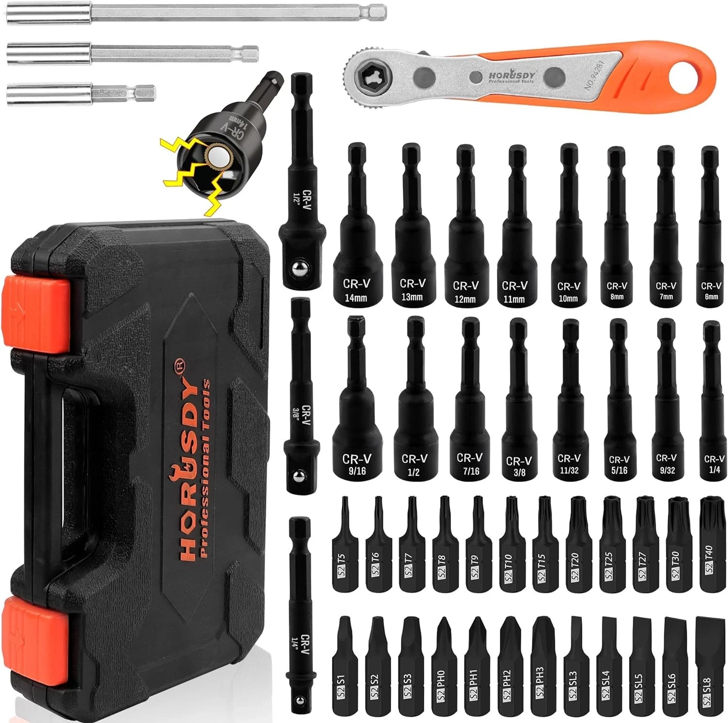 Magnetic Nut Driver Set | 47-Piece | Nut Driver Set for Impact Drill | SAE (1/4" gallery