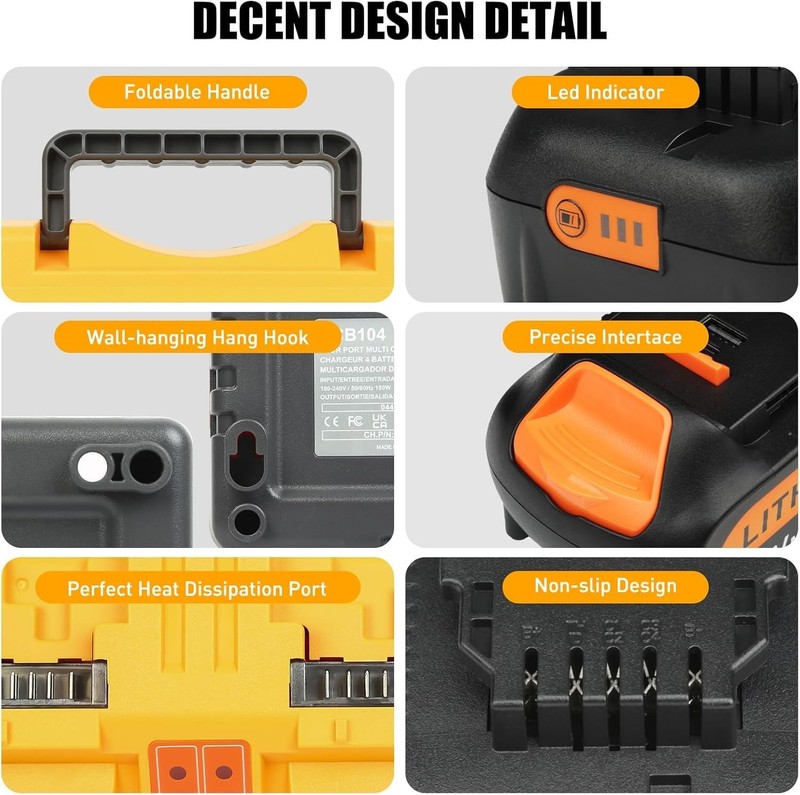 4Pack 20v Max Battery Replacement for Dewalt 5.0Ah with DCB104 Battery Charger gallery