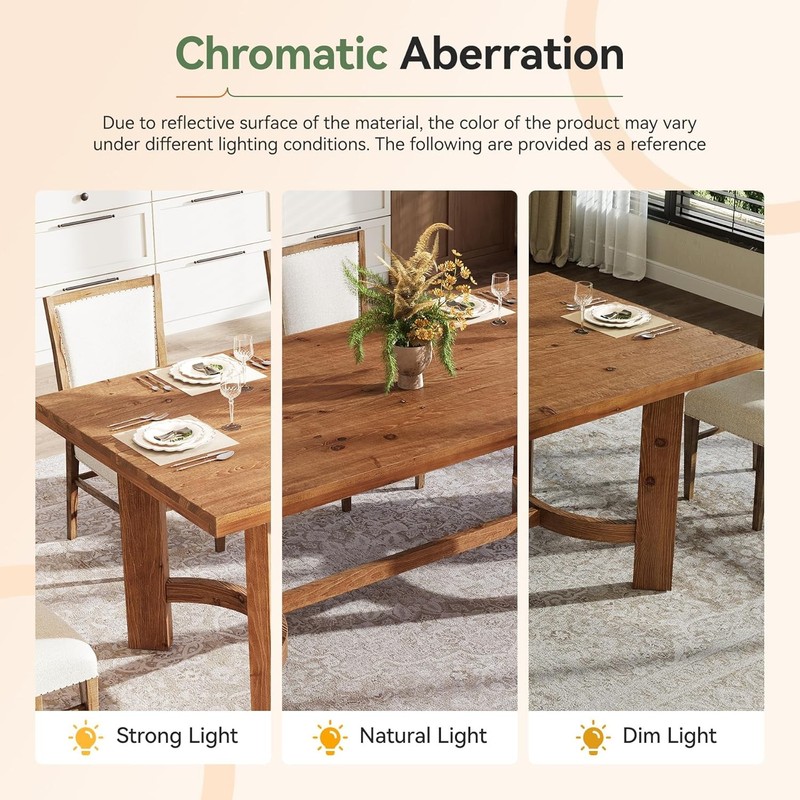 63-Inch Solid Wood Dining Table Farmhouse Rectangle Kitchen Table for 4-6 People gallery