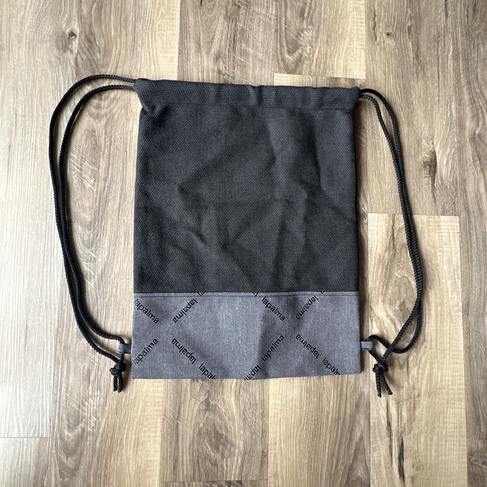 La Palma Drawstring Backpack Bag Black & Gray 2