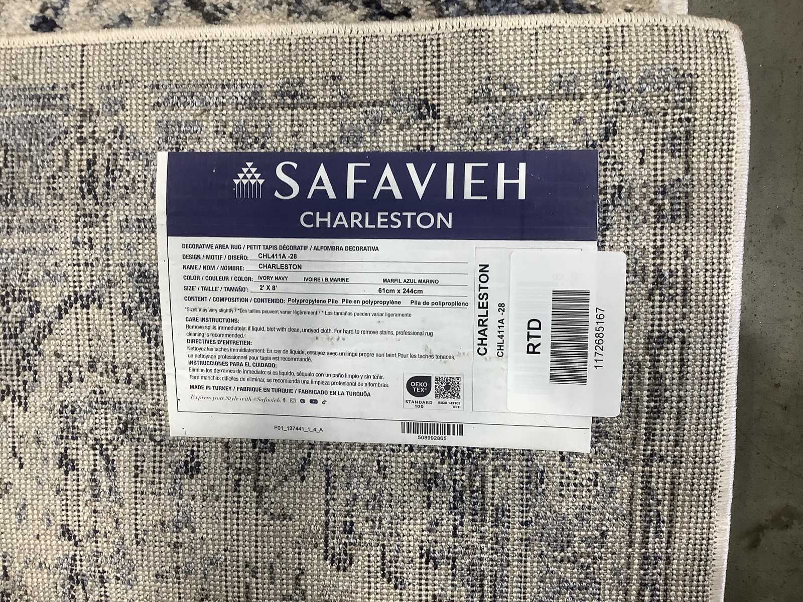 IVORY / NAVY 2'-0" x 8'-0" Back Stain Rug, Reduced Price 1172685167 CHL411A-28 gallery