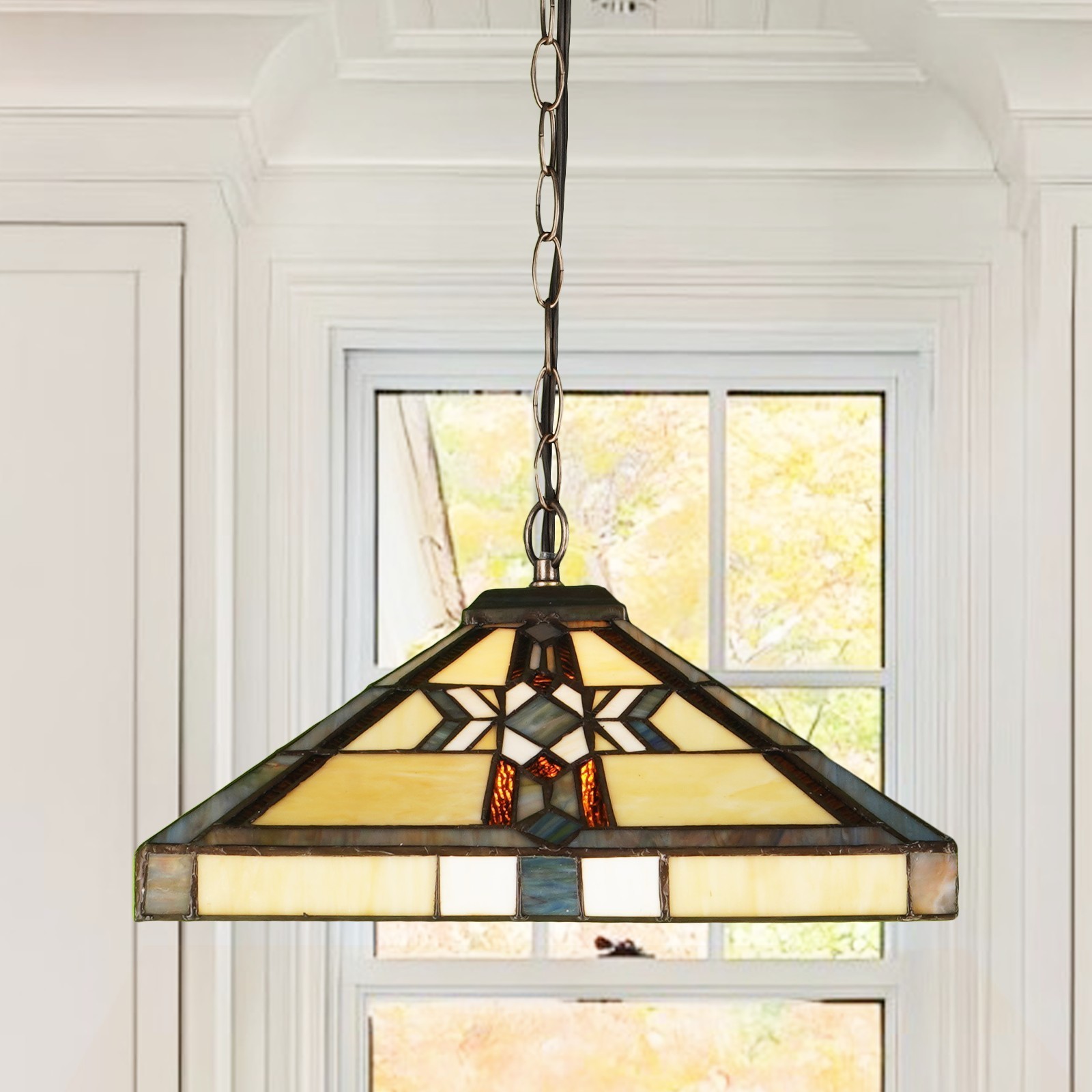 Vintage Tiffany Lighting Fixtures, Pyramid Glass Lampshade Pendant Light, 1 Lamp gallery