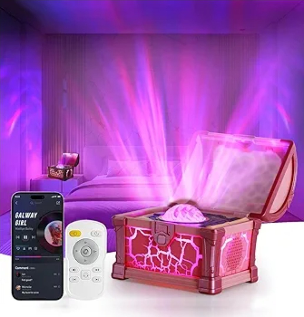 Pink Treasure Chest Northern Lights Bluetooth Sound Waves Projector Star Skyline gallery
