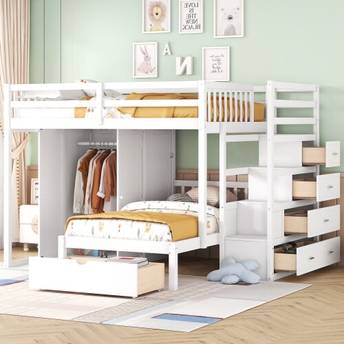Solid Wood Bunk Beds with Wardrobe and Storage Drawers Staircases Loft Bunk Beds gallery