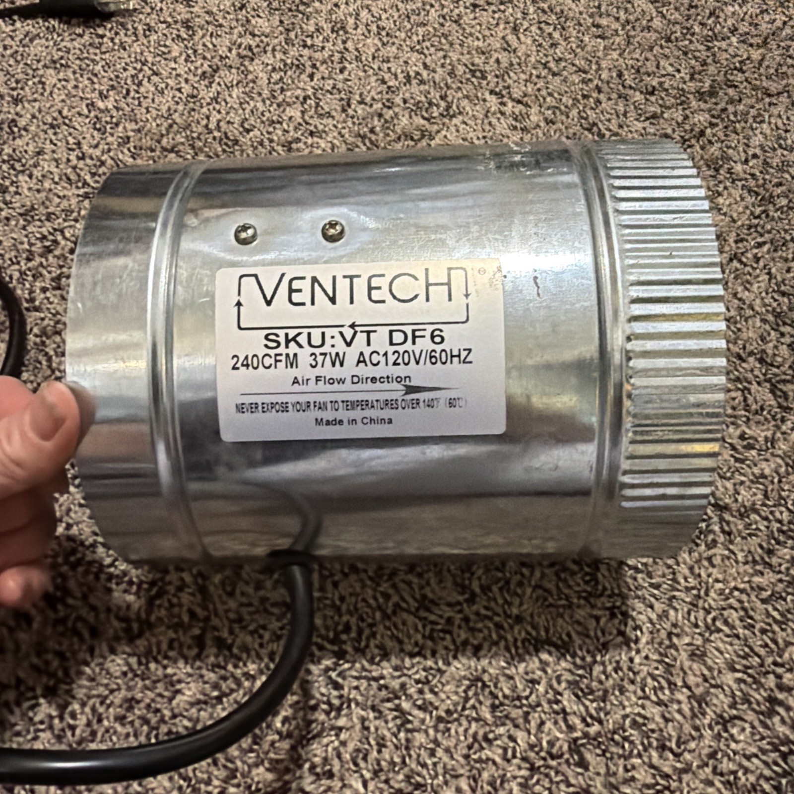 Ventech VT-DF-6 Ventilation Fan 6" Diameter, Plug In Fully Functional 240CFM 37W gallery