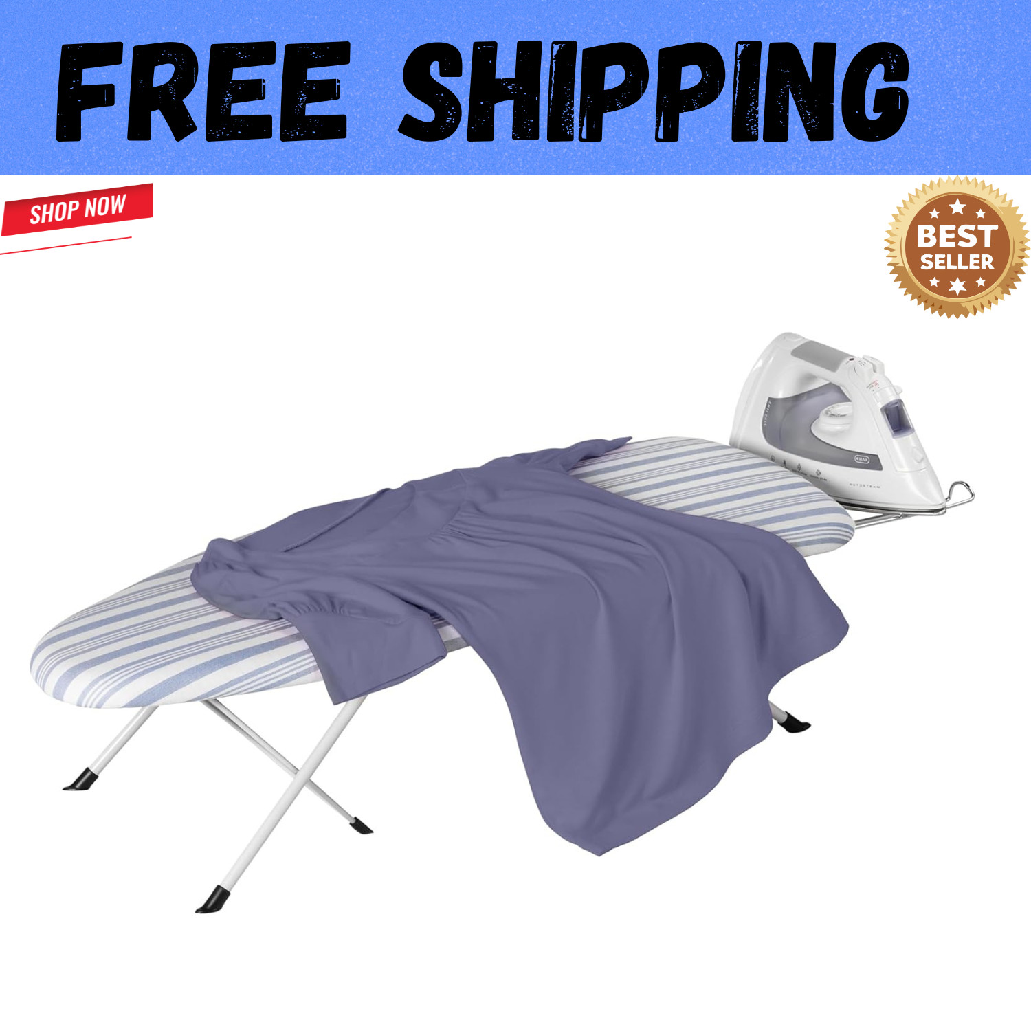 Folding Tabletop Ironing Board with Iron Rest, Blue, 32” L X 12” W, Steel Frame gallery