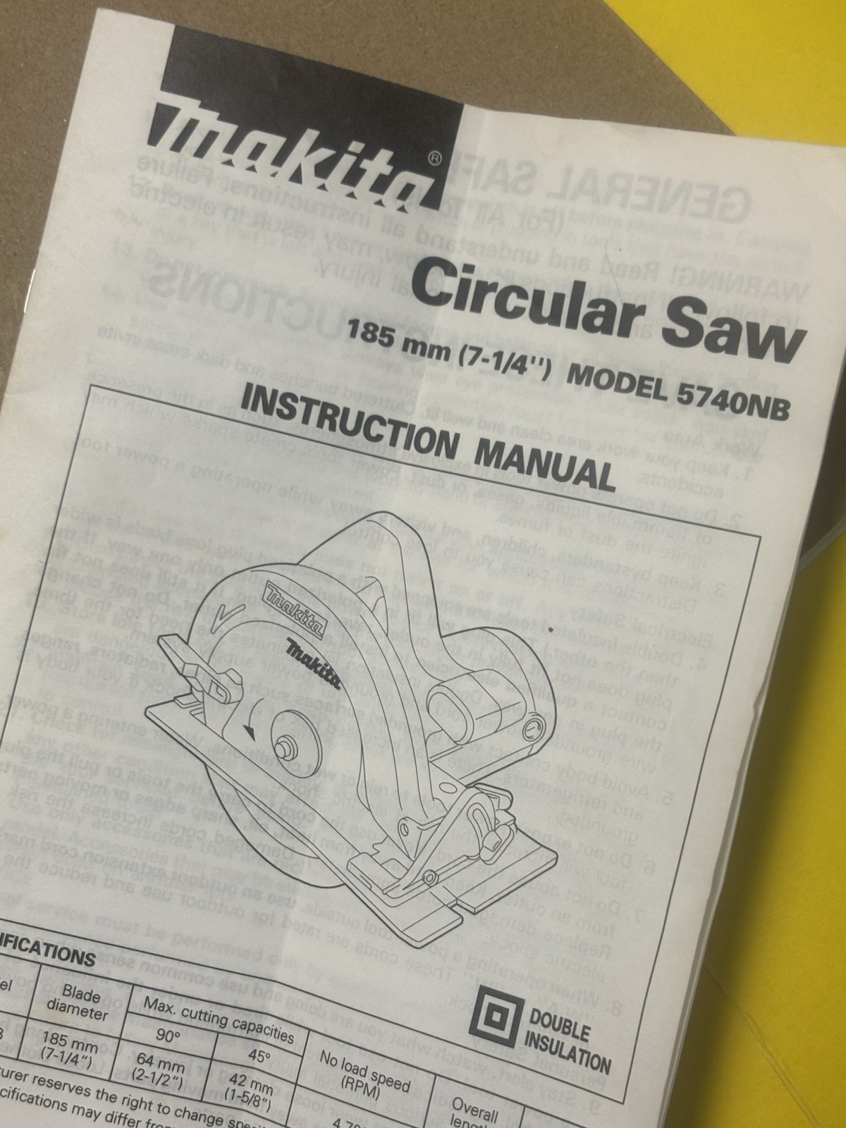User Instruction Manual MAKITA Circular Saw, Model 5740NB ~FREE SHIPPING~ gallery