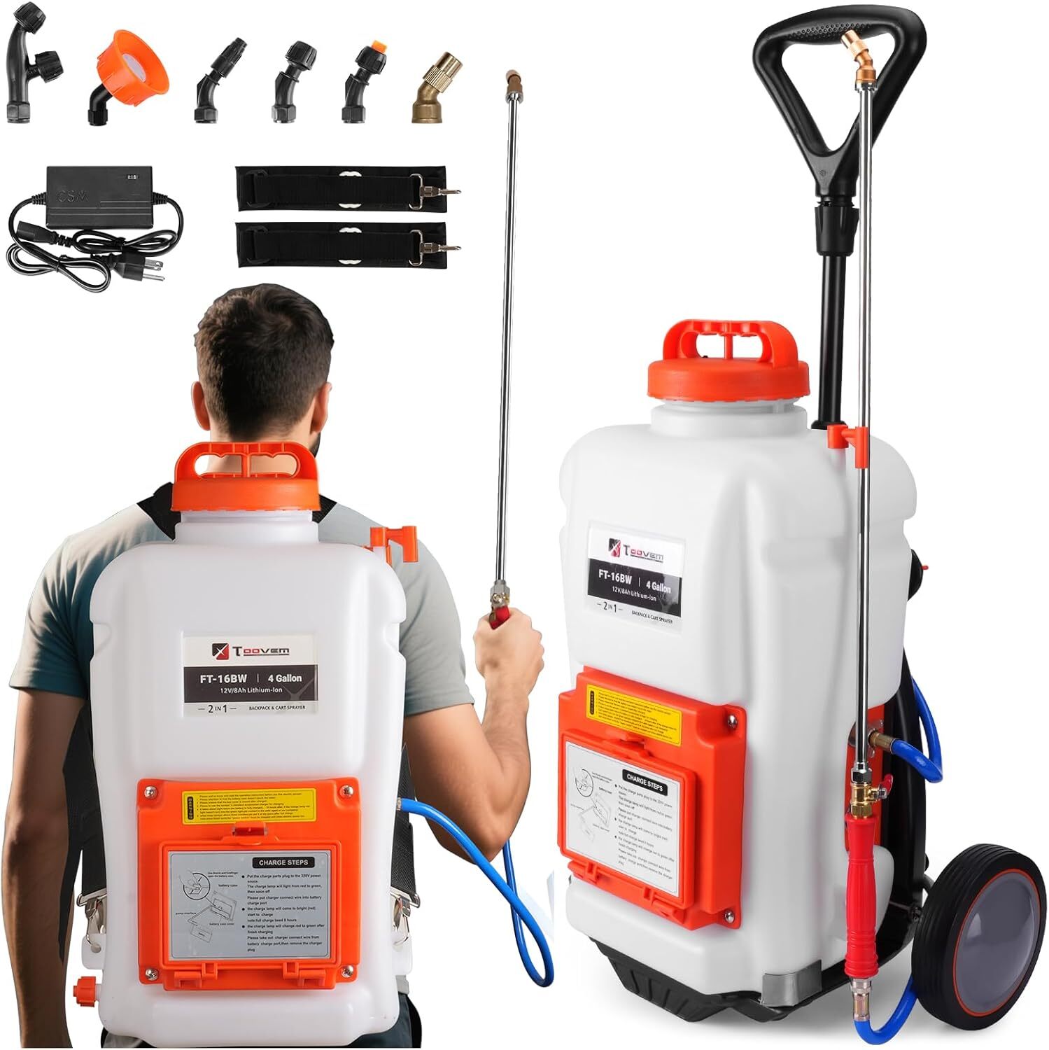 TOOVEM Battery Powered Backpack Sprayer w/ Wheel 4 Gal Tank 0-94 PSI Adjustable gallery