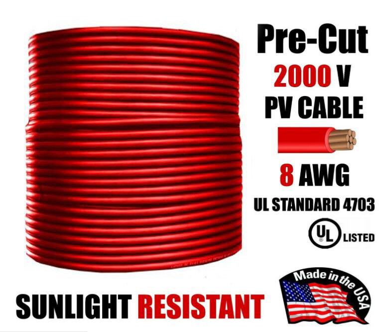 8 AWG PV Wire Red Solar Cable 1000/2000V Copper – Pre-Cut 50–400 Ft gallery