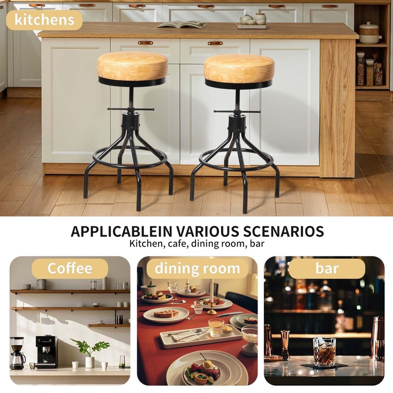 Adjustable Swivel Bar Stools - Modern PU Leather Backless Counter Height Chair gallery