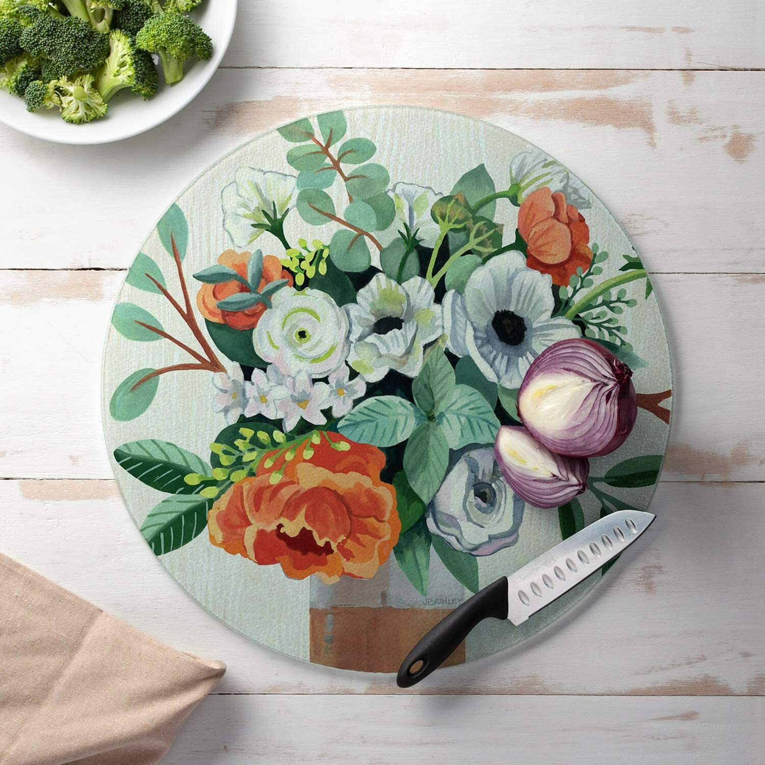 CounterArt Round Tempered Glass Counter Saver 16 Inches Diameter Fresh Poppies - gallery