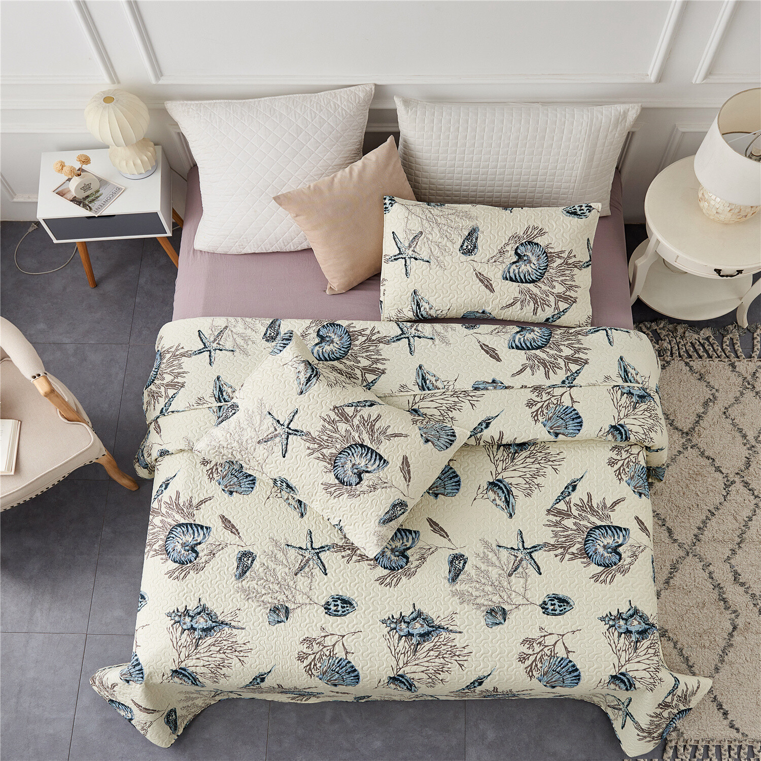 3 Pieces Beach Shell Bedspread Ocean Theme Summer Quilt gallery