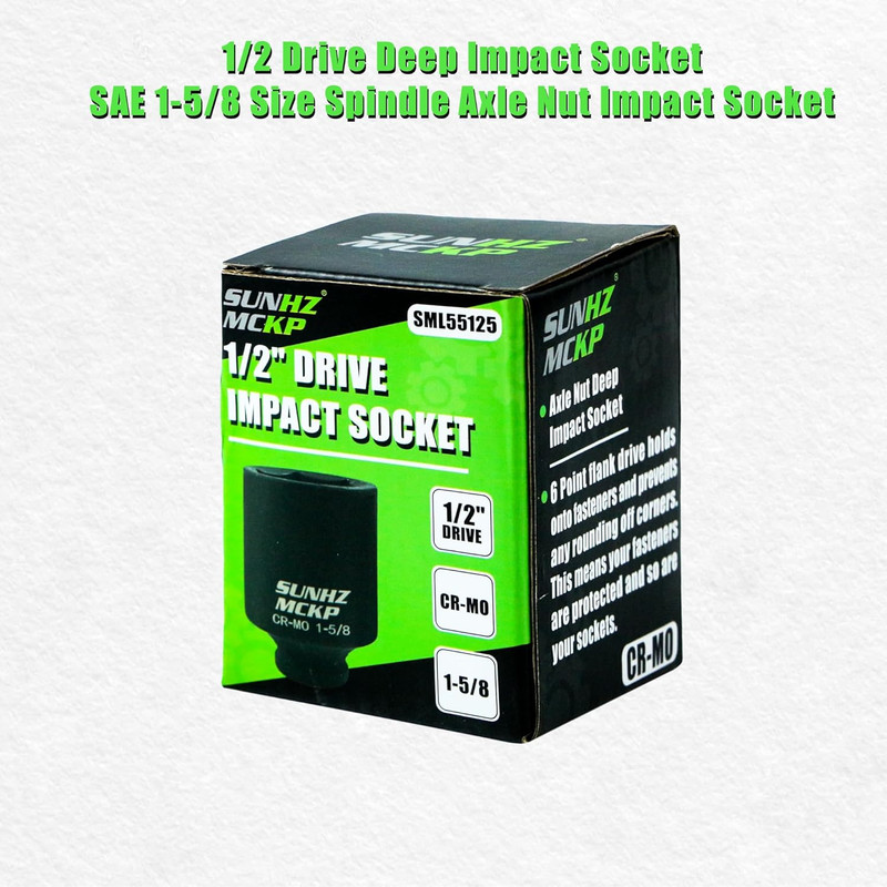 SUNHZMCKP 1/2 Inch Drive Impact Socket, SAE 1-5/8 in Deep 6 Point Socket, CR-MO, gallery