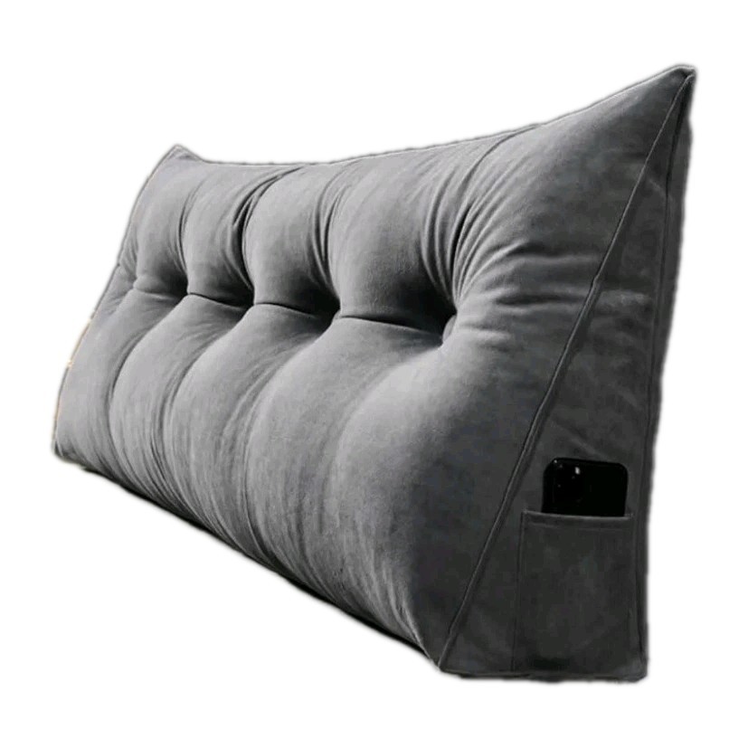 Triangular Headboard Gap Pillow w/ Side Pockets for Back Support - Twin / Gray gallery