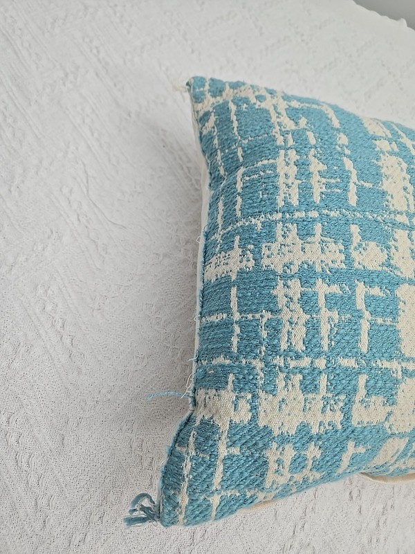 Devi Designs Teal/White Abstract Cotton Pillow Zipper Fringe Missing On One Side gallery