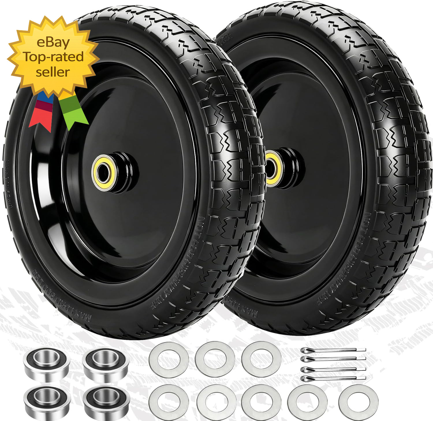 13" Flat Free Wheels Replacement for GOR Garden Cart Tires 4.00 6 Solid Tires gallery