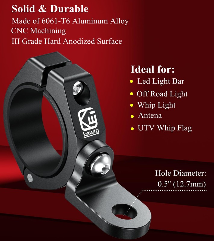 UTV Whip Light Mounts 2PCS Adjustable Aluminum Alloy Roll Bar Clamp gallery