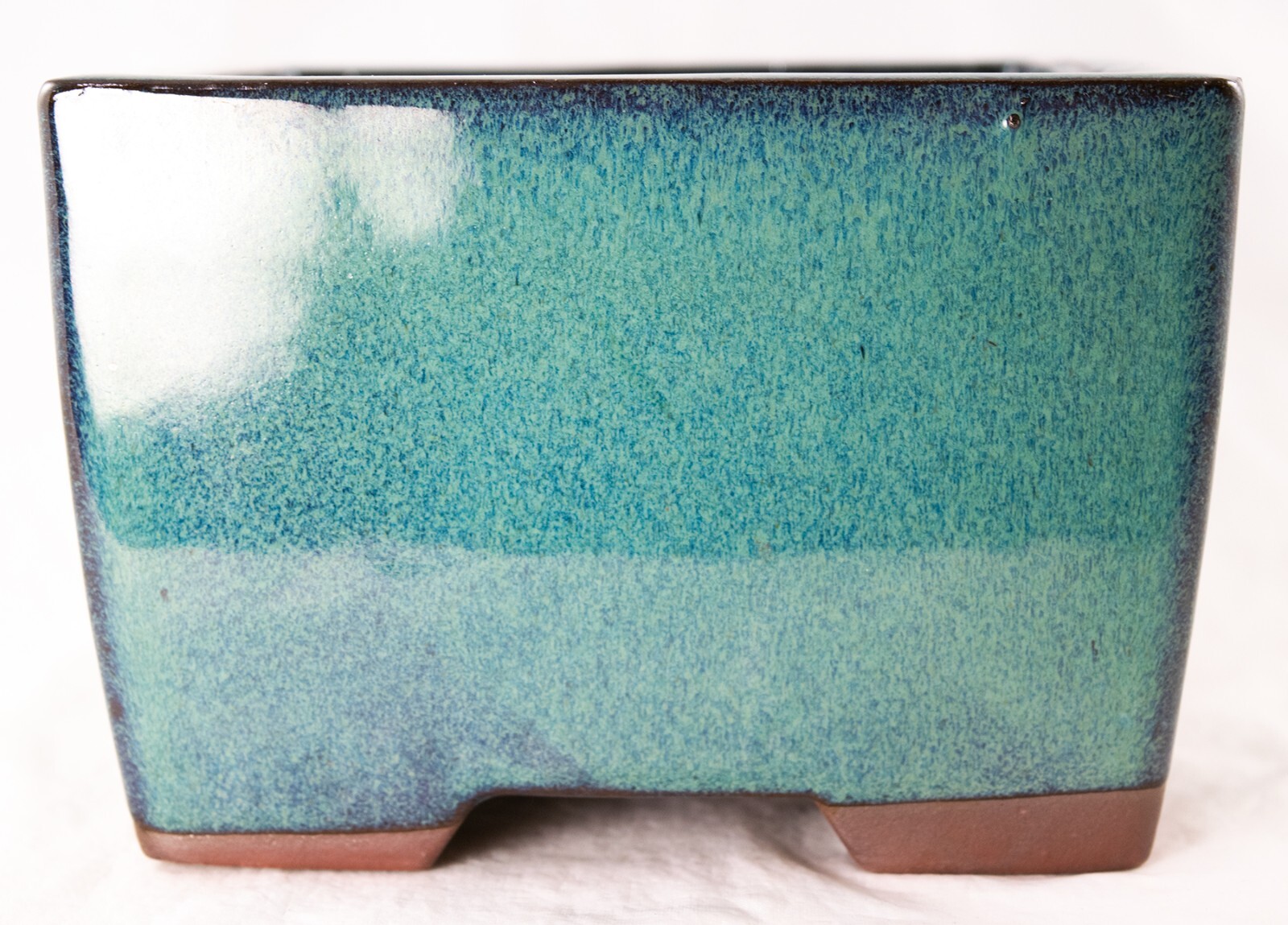 Square Handmade Green Glazed Cactus & Succulent, Bonsai Pot 6"x 6"x 4" + Mesh gallery