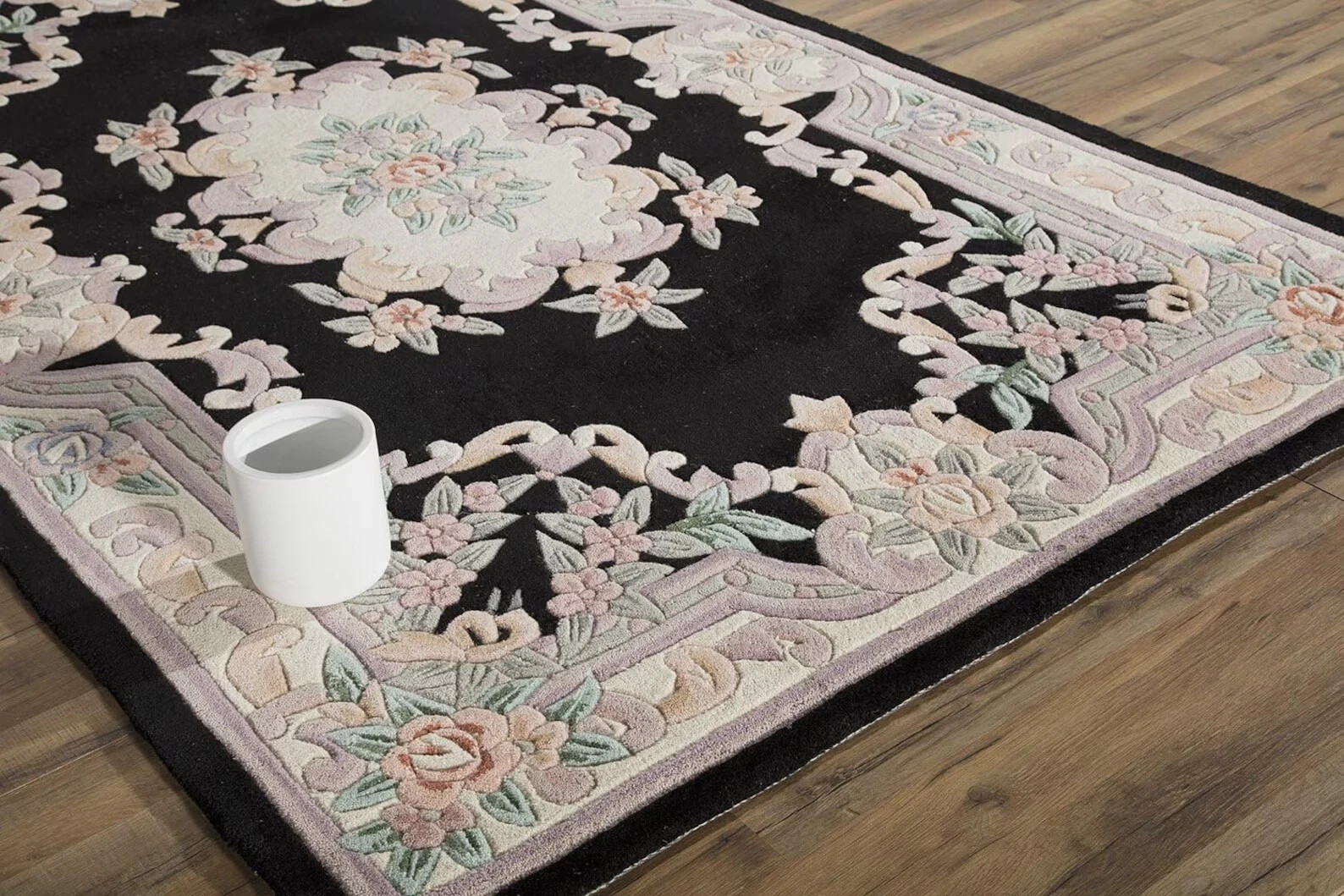 Black Wool Area Rug – Hand-Tufted Classic Floral for Elegant Hom Carpet gallery