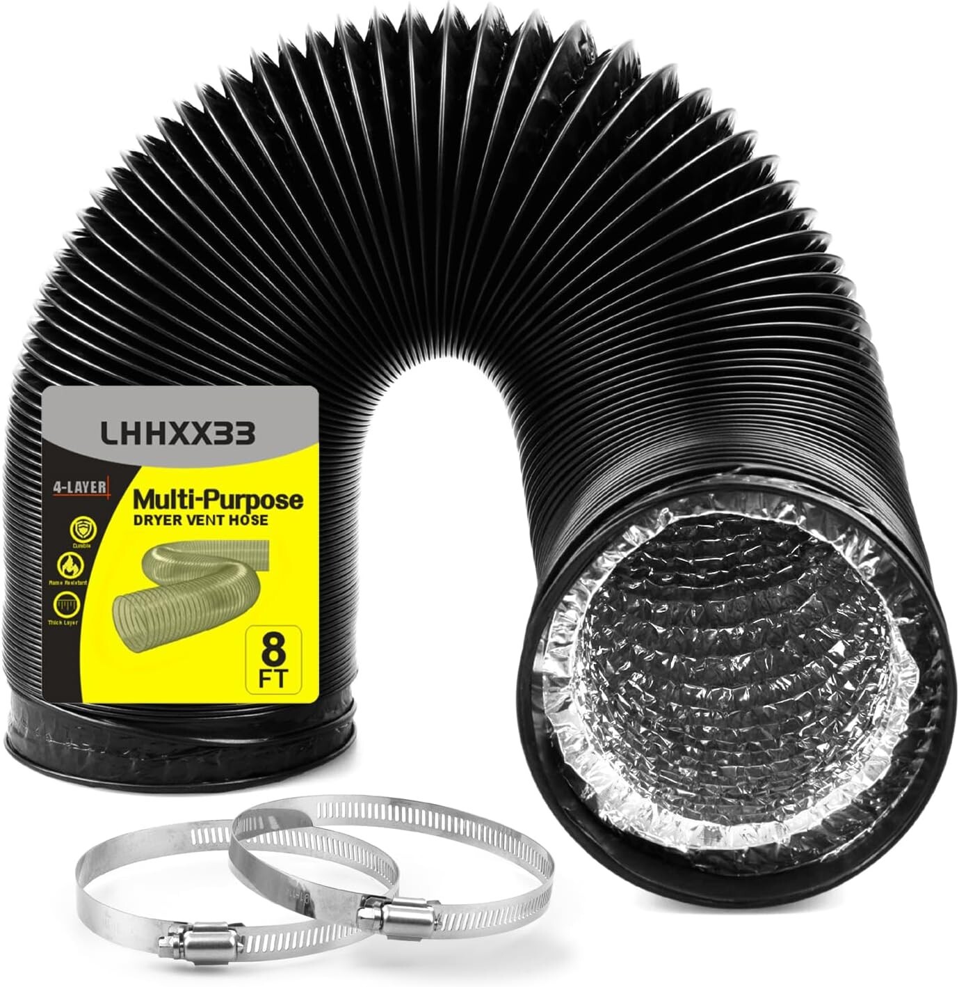 Dryer Vent Hose - 4 Inch Flexible Duct, 8Ft Long, Heavy-Duty Four-Layer Protecti gallery