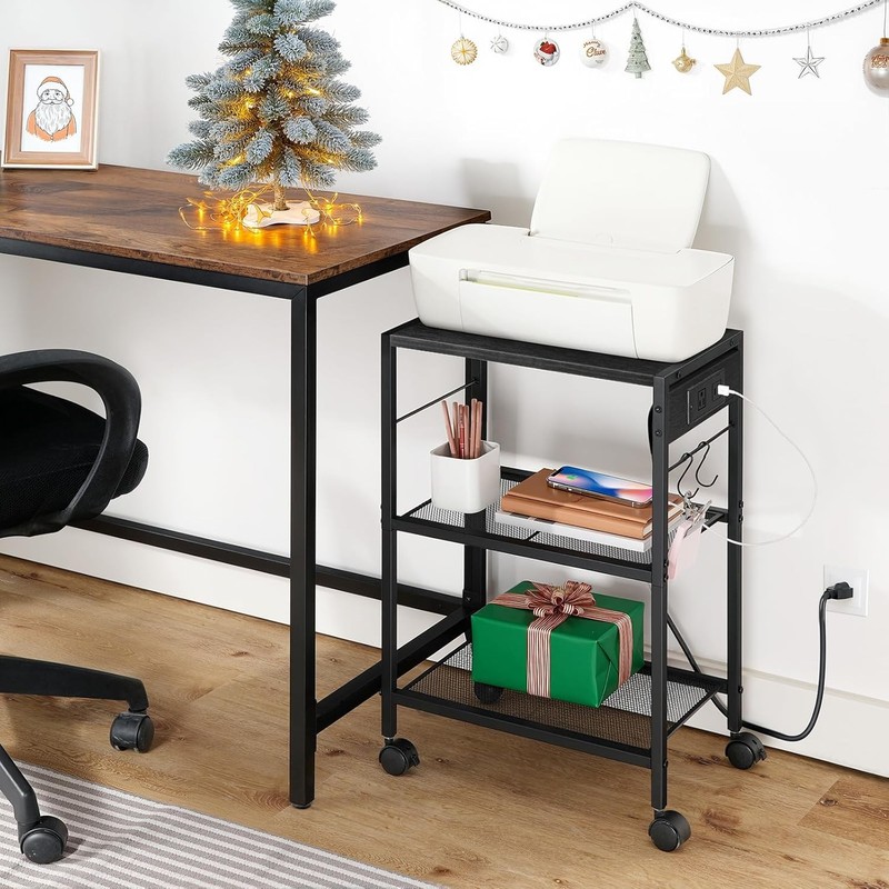 Industrial Printer Stand, 3-Tier Mobile Printer Table, Rolling Cart with Power gallery
