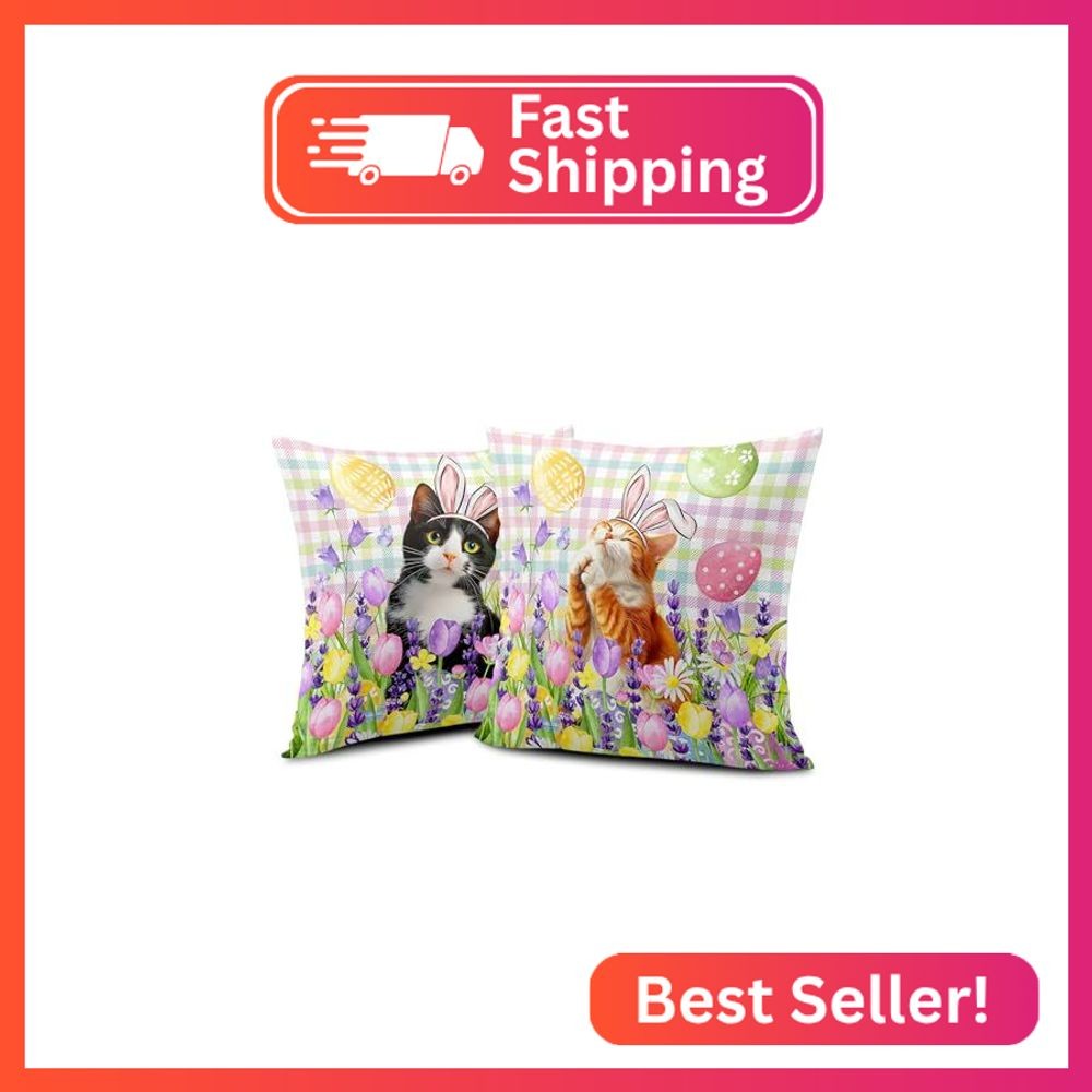 Kwlegh Spring Easter Pillow Covers 24x24 Set of 2 Lovely Cow Cat and Ginger Cat gallery