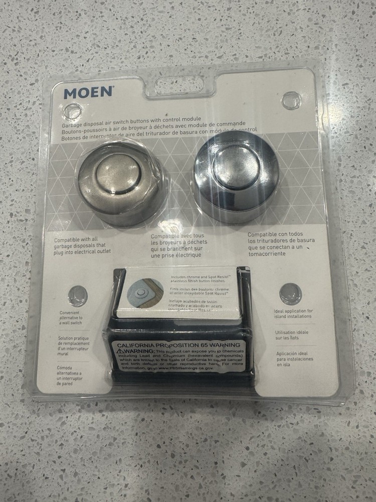 Moen Garbage Disposal Air Switch Kit Dual Button Chrome/Nickel New