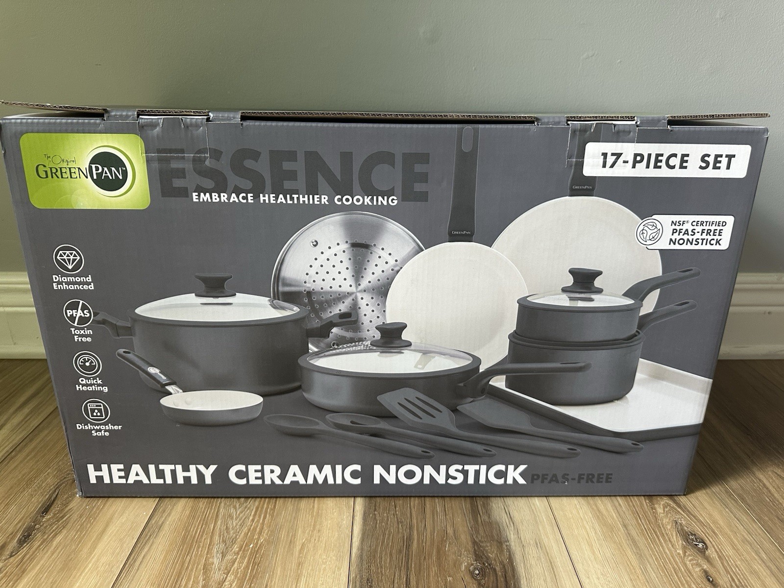 GreenPan Essence 17 Piece Cookware Set Non-Toxic Ceramic Nonstick Pots & Pans gallery