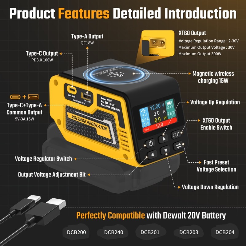 USB Battery Adapter Voltage Regulator for Dewalt 20V Max Battery Camping DIY gallery