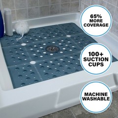 65% MORE COVERAGE! SlipX Solutions Dusty Blue Extra Large Shower Mat (27″)