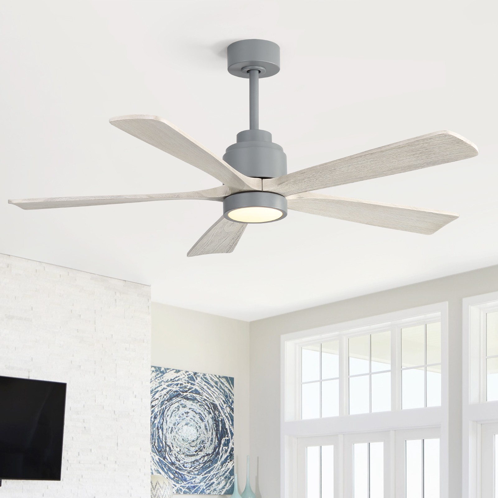 52in Solid Wood Ceiling Fan with Light and Remote Control Quiet Reversible Motor gallery