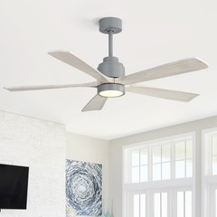 52in Solid Wood Ceiling Fan with Light and Remote Control Quiet Reversible Motor