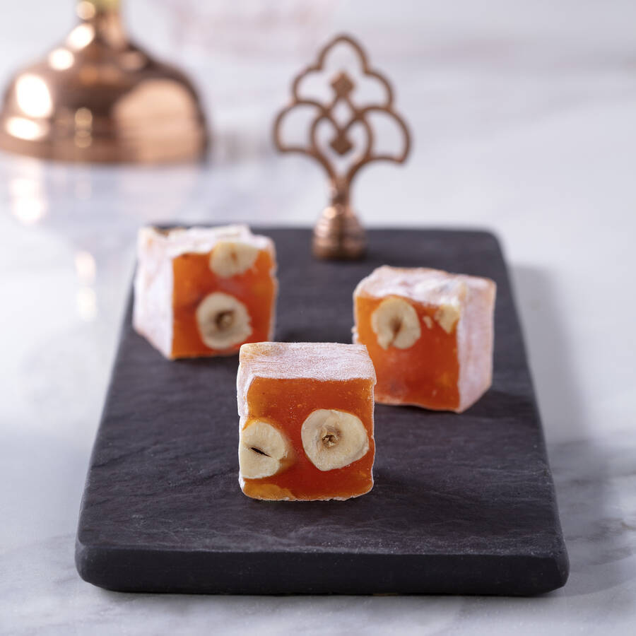 CAFER EROL ORANGE FLAVORED TURKISH DELIGHT WITH HAZELNUT WICK KOSHER HALAL gallery