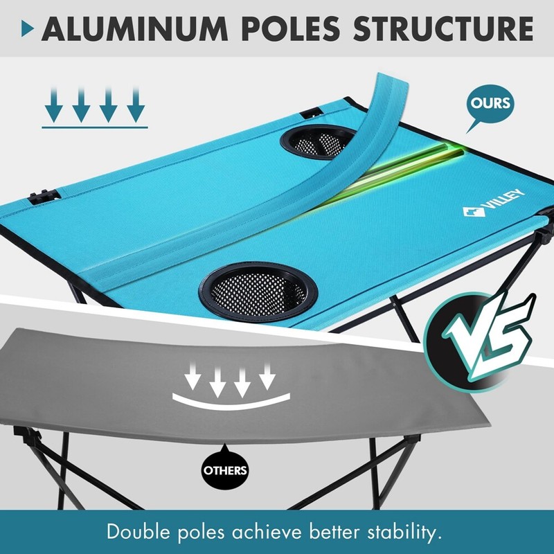 VILLEY Folding Camping Table Lightweight Portable Beach Table with 2 Cup Holders gallery