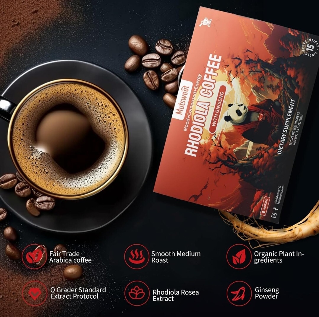 Two Boxes!!! Mutsweet Energizing Instant Coffee, Rhodiola & Ginseng, 15 Packets gallery