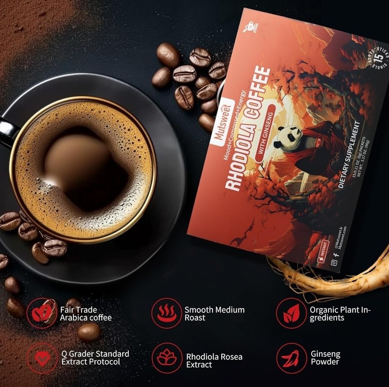 Two Boxes!!! Mutsweet Energizing Instant Coffee, Rhodiola & Ginseng, 15 Packets gallery