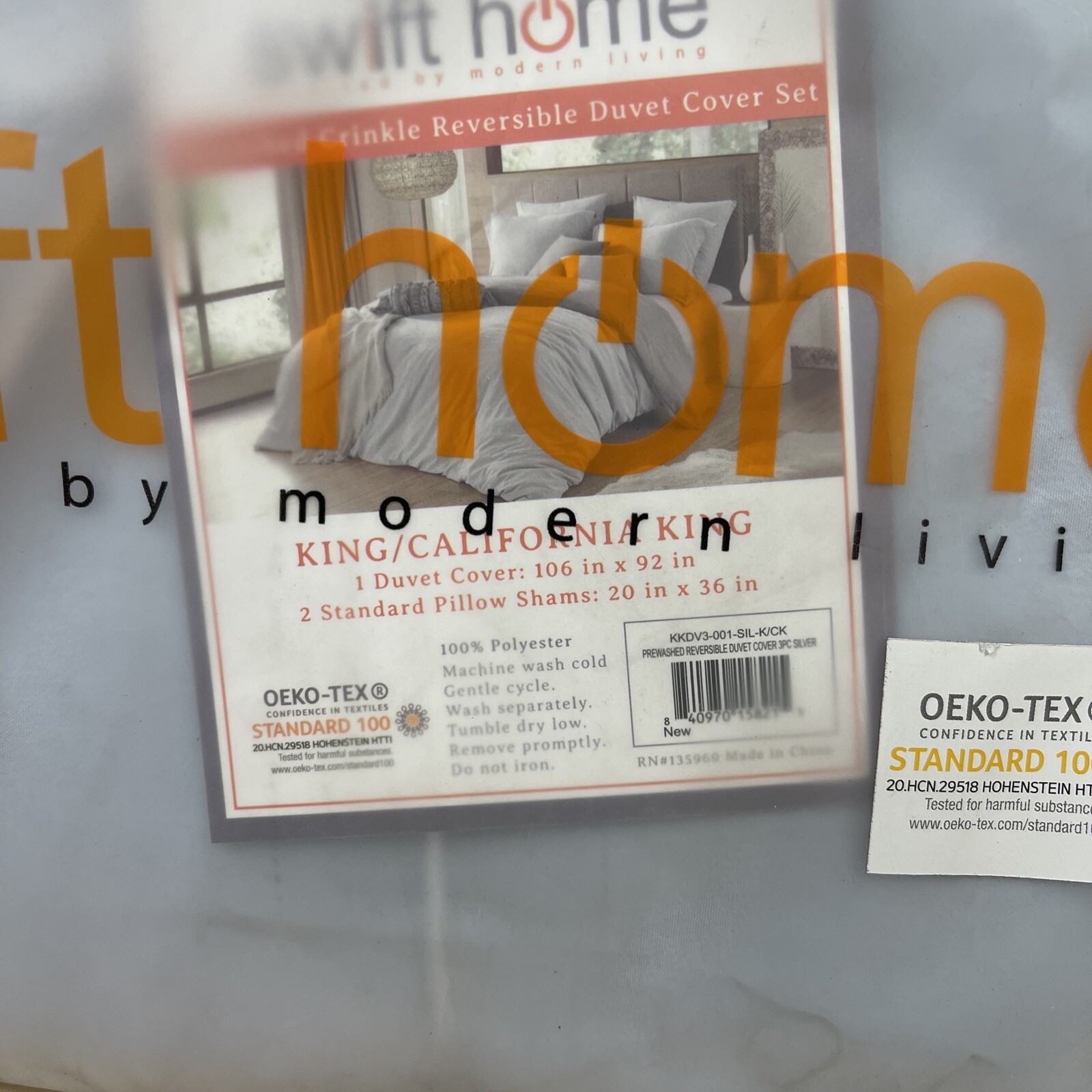 Swift Home Prewashed Crinkle Texture King Duvet Cover 3pc Set Silver New gallery