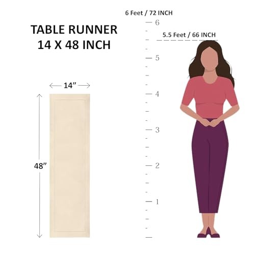 Linen Checkered Table Runner 48 Inches - 100% 14 x 48 Inch Natural & White gallery